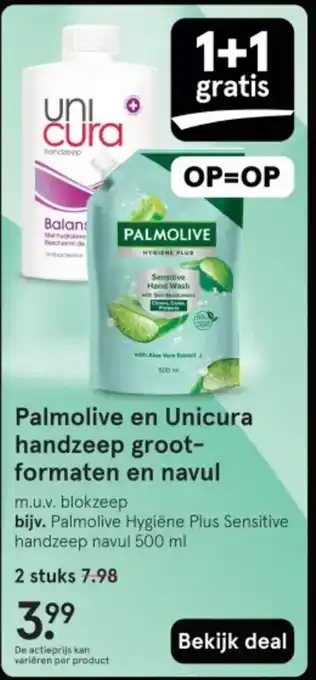 Etos Palmolive en Unicura handzeep groot- formaten en navul aanbieding