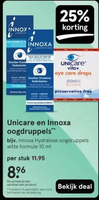 Etos Unicare en Innoxa oogdruppels aanbieding