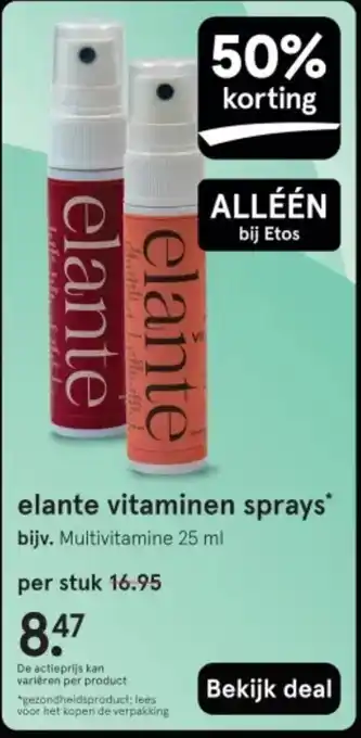 Etos Elante vitaminen sprays aanbieding