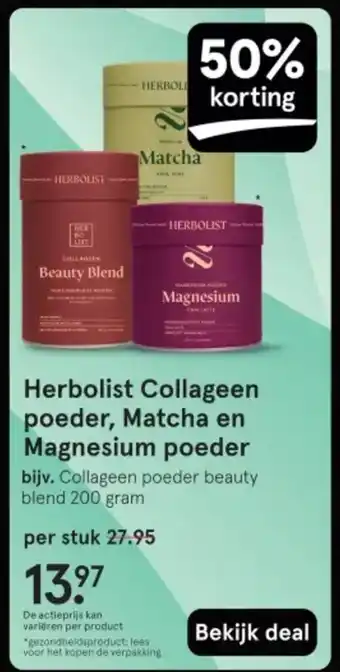 Etos Herbolist Collageen poeder, Matcha en Magnesium poeder aanbieding