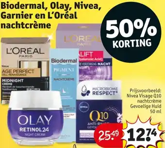 Kruidvat nachtcrème Biodermal, Olay, Nivea, Garnier en L'Oréal aanbieding