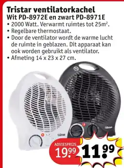 Kruidvat Tristar ventilatorkachel Wit PD-8972E en zwart PD-8971E aanbieding