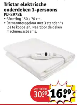Kruidvat Tristar elektrische onderdeken 1 persoons aanbieding
