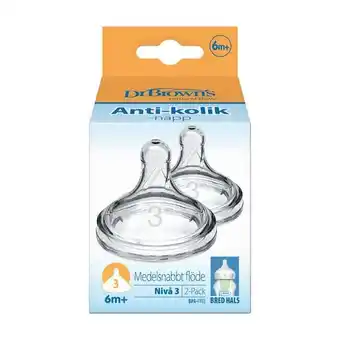 Etos Dr. Brown’s Flesspeen 6+ Maanden Fase 3 Brede Halsfles 2 stuks aanbieding