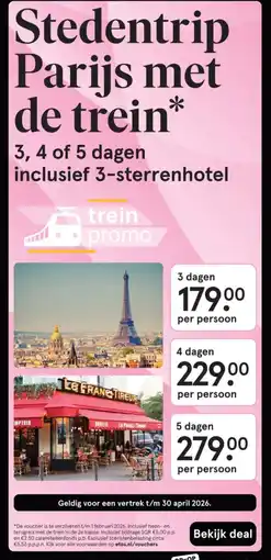Etos Stedentrip Parijs met de trein aanbieding
