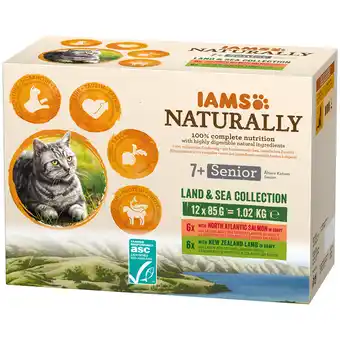 Zooplus 40 + 8 Gratis! IAMS Naturally natvoer 48 x 85 g - Senior Land & Sea Collection aanbieding