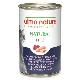 Zooplus 12 + 6 gratis! Almo Nature HFC Natural natvoer voor katten 18 x 140 g - Tonijn, Kip & Ham aanbieding