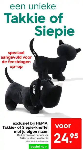 HEMA Exclusief bij HEMA: Takkie of Siepie knuffel met je eigen naam aanbieding