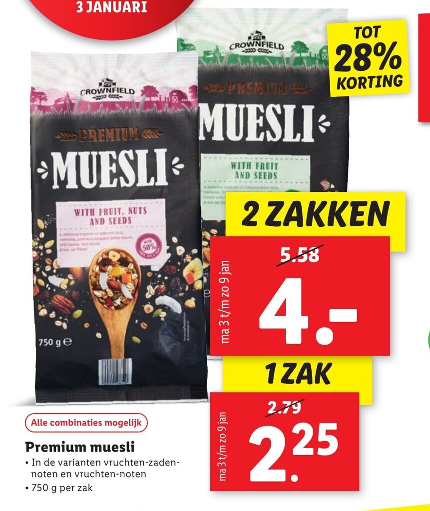 Premium muesli 750g aanbieding bij Lidl