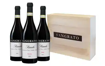 Wijnvoordeel Sangrato Barolo uit topjaren in wijnkist (3 flessen) aanbieding