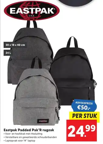 Lidl Eastpak padded pak'r rugzak aanbieding