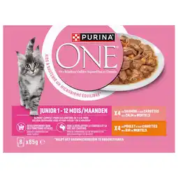Pets Place Purina One Junior Pouch - Kattenvoer - Kip Zalm 8x85 g aanbieding