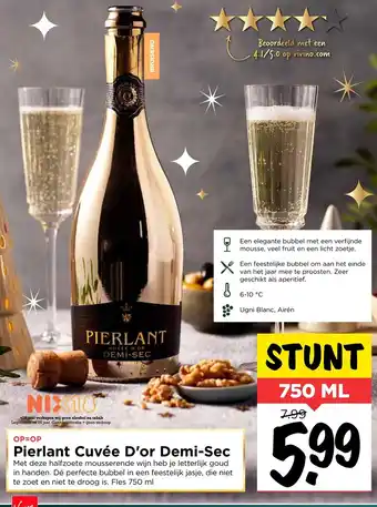 Vomar Voordeelmarkt Pierlant Cuvee d'Or Demi-Sec 750ml aanbieding