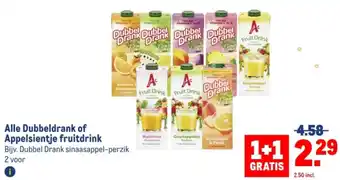 Makro Alle Dubbeldrank of Appelsientje fruitdrink aanbieding