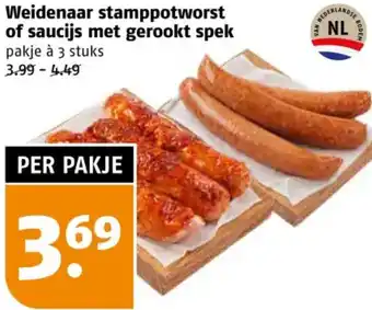 Poiesz Weidenaar stamppotworst of saucijs met gerookt spek aanbieding