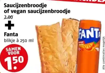 Poiesz Saucijzenbroodje of vegan saucijzenbroodje + Fanta aanbieding