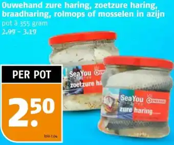 Poiesz Ouwehand zure haring, zoetzure haring, braadharing, rolmops of mosselen in azijn aanbieding