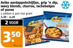 Poiesz Aviko aardappelschijfjes, grip 'n dip, wavy blends, churros, lachebekjes aanbieding