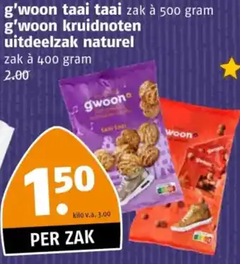 Poiesz G'woon taai taai, g'woon kruidnoten uitdeelzak naturel aanbieding