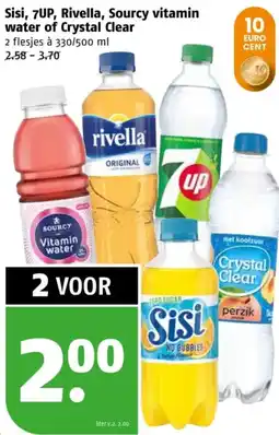 Poiesz Sisi, 7UP, Rivella, Sourcy vitamin water of Crystal Clear aanbieding