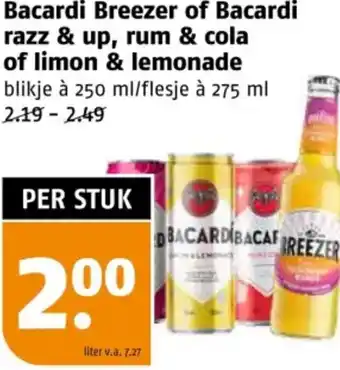Poiesz Bacardi Breezer of Bacardi razz & up, rum & cola of limon & lemonade aanbieding