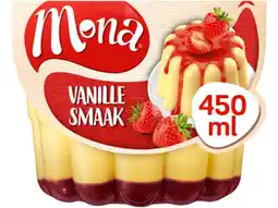Hoogvliet Mona Vanillesmaak pudding met aardbeiensaus aanbieding