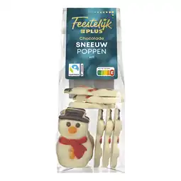 PLUS Feestelijk PLUS Chocolade Sneeuwpop Wit Fairtrade aanbieding