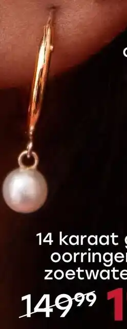 Lucardi 14 karaat gouden oorringen met zoetwaterparel aanbieding