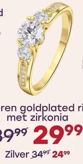 Lucardi Zilveren goldplated ring met zirkonia aanbieding
