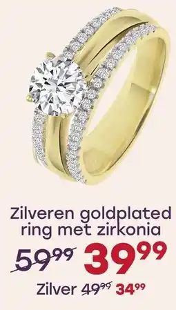 Lucardi Zilveren goldplated ring met zirkonia aanbieding
