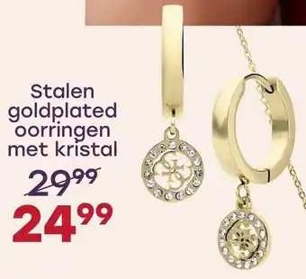 Lucardi Stalen goldplated oorringen met kristal aanbieding