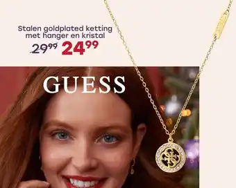 Lucardi Stalen goldplated ketting met hanger en kristal aanbieding