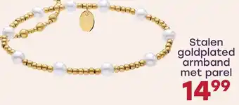 Lucardi Stalen goldplated armband met parel aanbieding