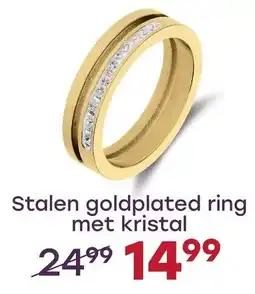 Lucardi Stalen goldplated ring met kristal aanbieding