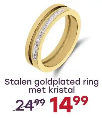 Lucardi Stalen goldplated ring met kristal aanbieding