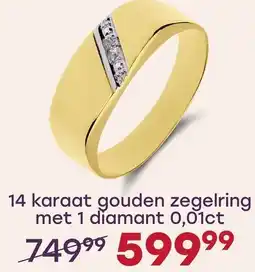 Lucardi 14 karaat gouden zegelring met 1 diamant 0,01ct aanbieding