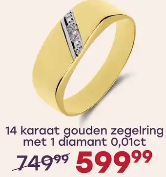 Lucardi 14 karaat gouden zegelring met 1 diamant 0,01ct aanbieding