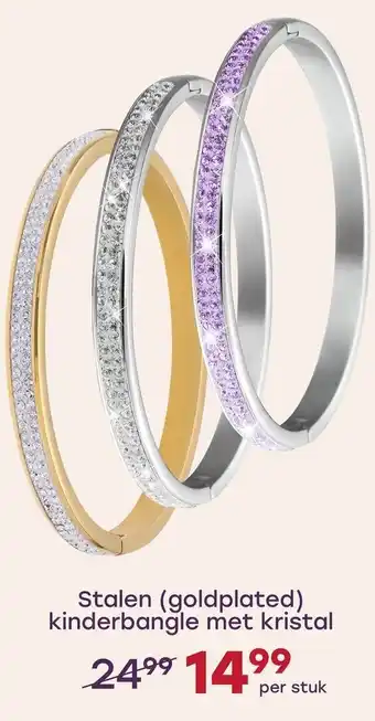 Lucardi Stalen goldplated kinderbangle met kristal aanbieding