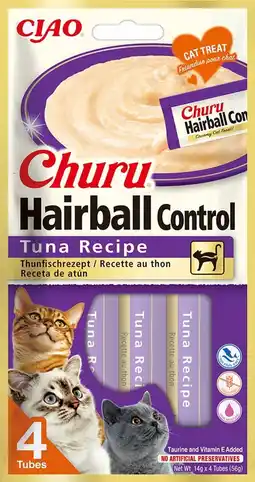 Pets Place Inaba Churu Puree Hairball - Kattensnack - Tonijn 4x14 g aanbieding