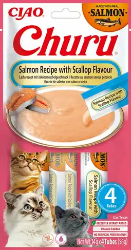 Pets Place Inaba Churu Puree - Kattensnack - Zalm Jacobsschelp 4x14 g aanbieding