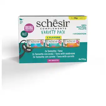 Pets Place Schesir Complete In Bouillon - Kattenvoer - Tonijn Zeebrasem Wortel 6x70 g Variety Pack aanbieding