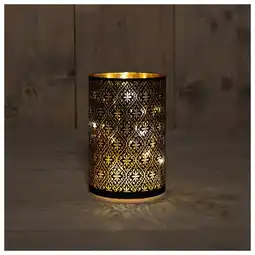 Pets Place Anna's Collection Windlicht Led - Kerstverlichting - Ø10x15 cm Zwart Goud Bloem aanbieding