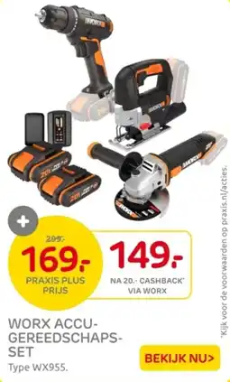Praxis Worx accu- gereedschap-set aanbieding
