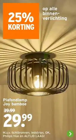 GAMMA Plafondlamp Joy bamboe aanbieding