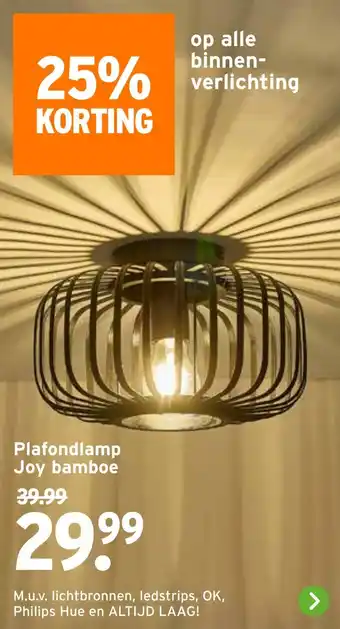 GAMMA Plafondlamp Joy bamboe aanbieding