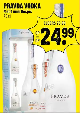 Dirck 3 Pravda vodka met 4 mini flesjes 70 cl aanbieding