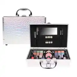 Intertoys Casuelle make-up koffer met zilveren krokodillen patroon 49-delig aanbieding