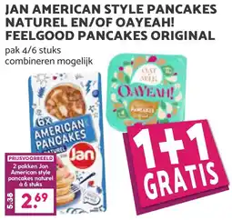Coop JAN AMERICAN STYLE PANCAKES NATUREL EN/OF OAYEAH! FEELGOOD PANCAKES ORIGINAL aanbieding