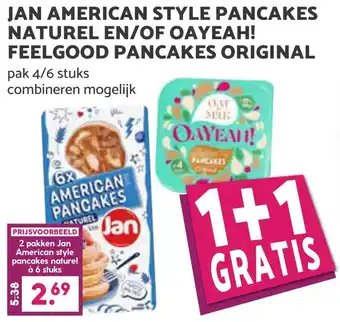 Coop JAN AMERICAN STYLE PANCAKES NATUREL EN/OF OAYEAH! FEELGOOD PANCAKES ORIGINAL aanbieding