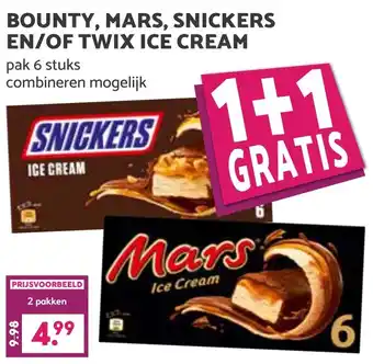 Coop BOUNTY, MARS, SNICKERS EN/OF TWIX ICE CREAM aanbieding